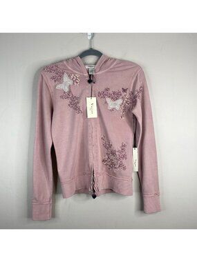 Vintage Y2K Jacket NWT Small Hoodie Elena Bella Embroidered All Over Butterfly